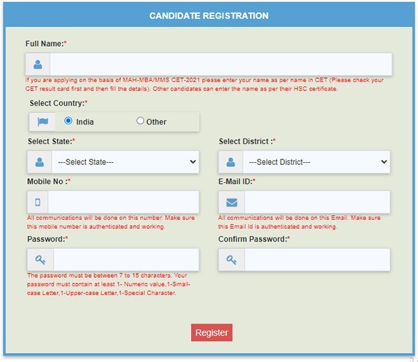 Registration form CAP