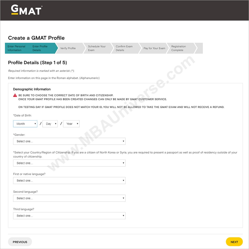 GMAT Registration Step
