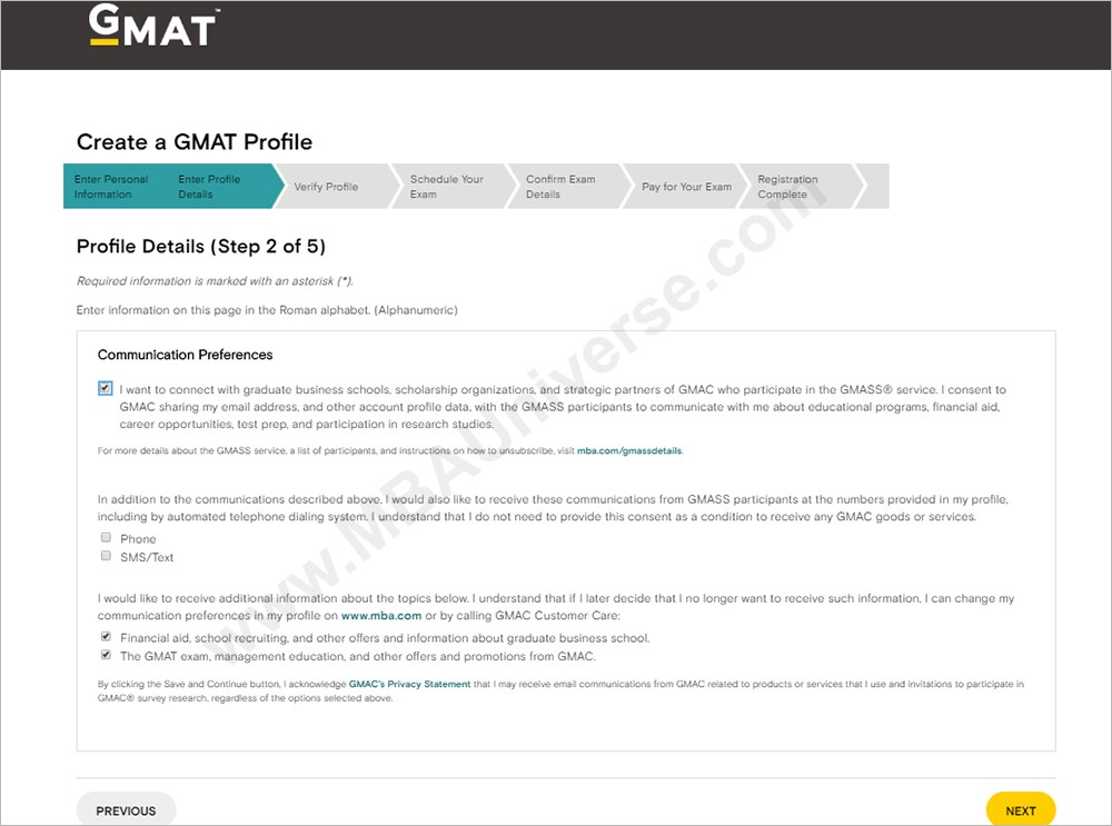 GMAT Registration Step