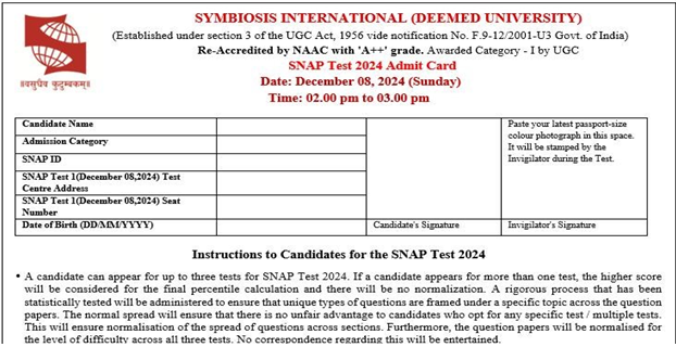 SNAT Test Admit Card