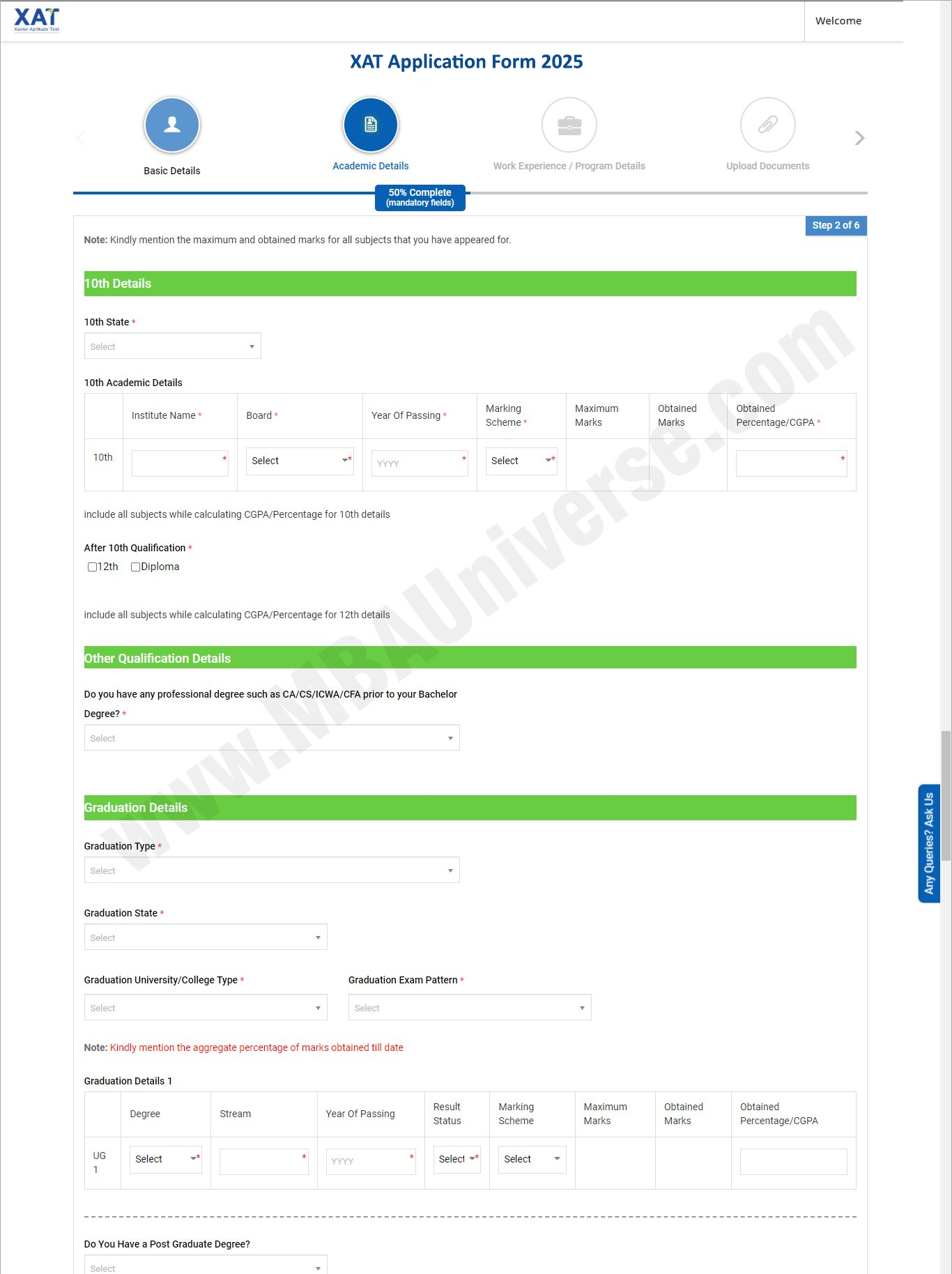 xat application form 2025