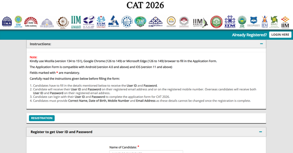 CAT Registration Direct Link 2026