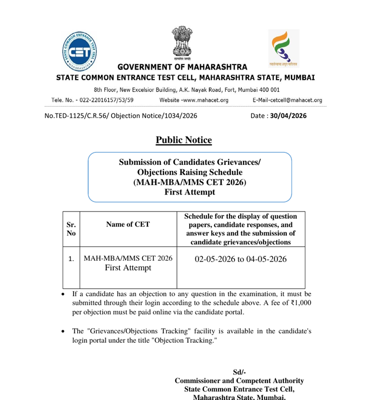 MAH MBA CET Answer Key 2026: Official Objection Notice