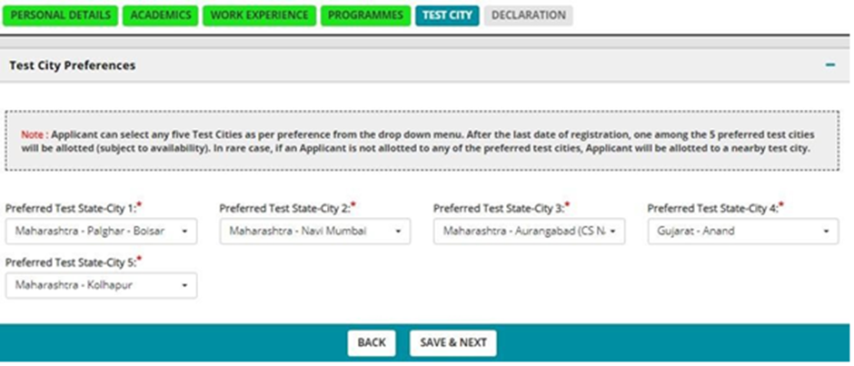 CAT 2026 Form Filling: Enter CAT Test City 