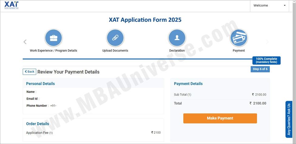 XAT Application Form: Pay Fees