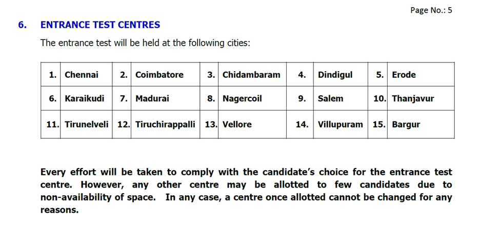 TANCET Exam Centres: Official Information Brochure