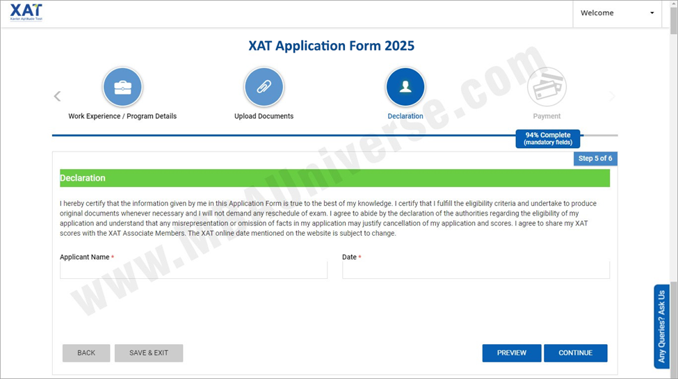 XAT Application Form: Sign Declaration 