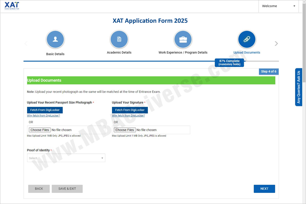 XAT Application Form:&nbsp;Upload Documents 