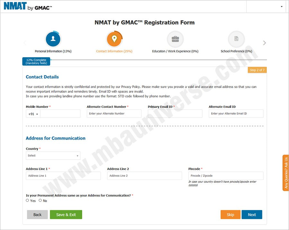 nter Your Contact Address Details