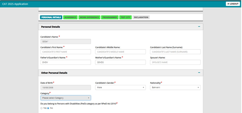 CAT 2026 Form Filling: Step 1 - Enter Personal Details