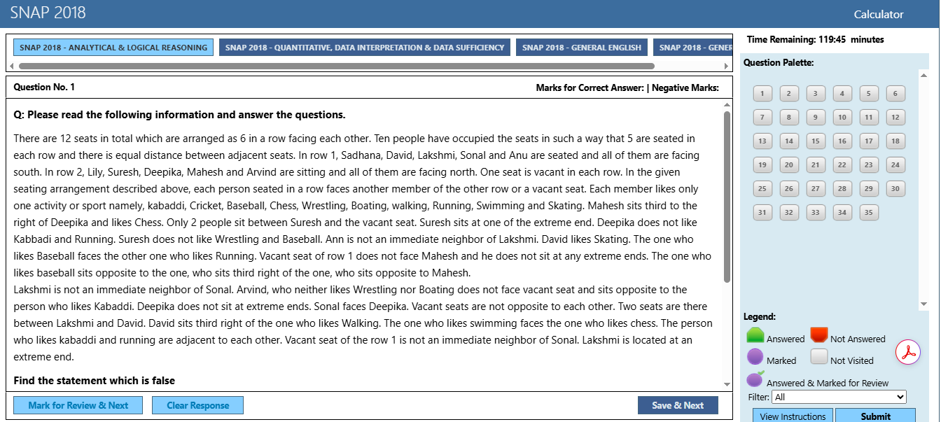 MBAUniverse.com SNAP Mock Test interface
