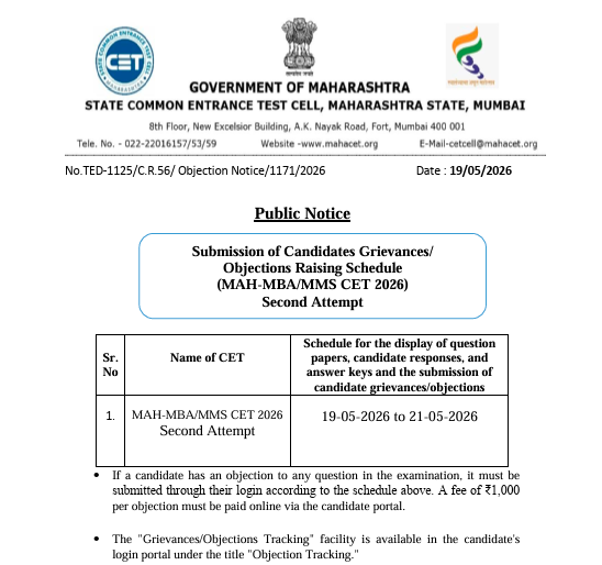Maharashtra CET Cell Official Notification: Answer Key Release Date - May 19, 2026