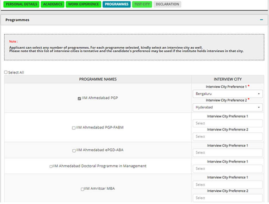 CAT 2026 Form Filling: Enter IIM “PROGRAMMES” Details