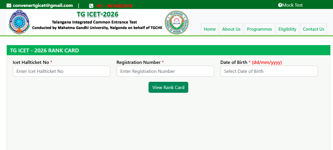 TG ICET Result Login Portal