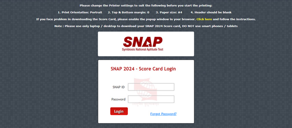 SNAP Result Login Window 
